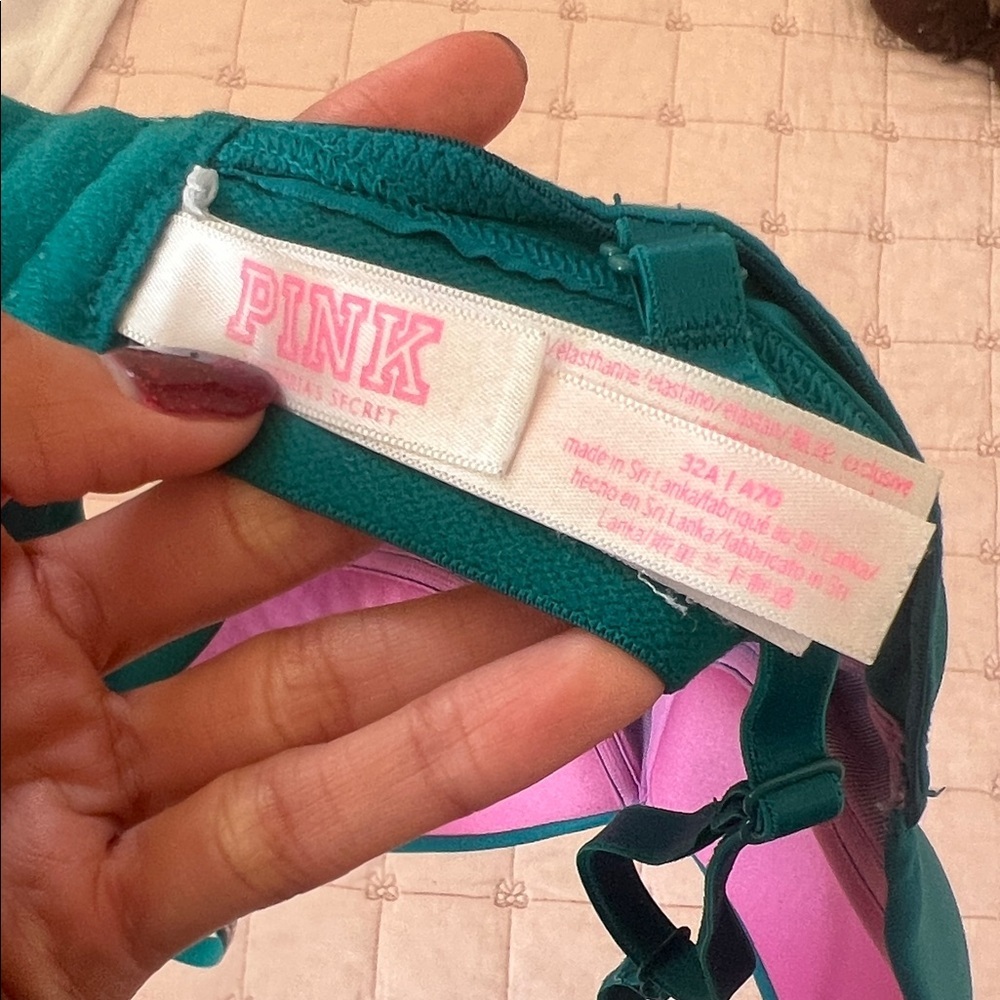 PINK Victoria's Secret Turquoise Bra with Rhinestone Detail - Picture 3 of 6